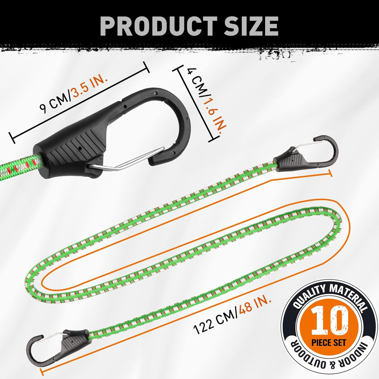 HORUSDY 48-inch heavy-duty green bungee cords with spring lock hooks, 9mm thick, for securing cargo, luggage, rooftop storage, and outdoor use