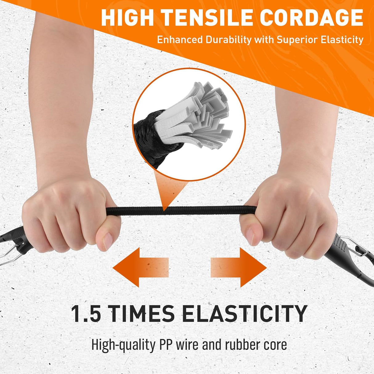 5-pack 14-inch heavy duty black bungee cords with carabiner clips, double-braided elastic straps for secure outdoor cargo use