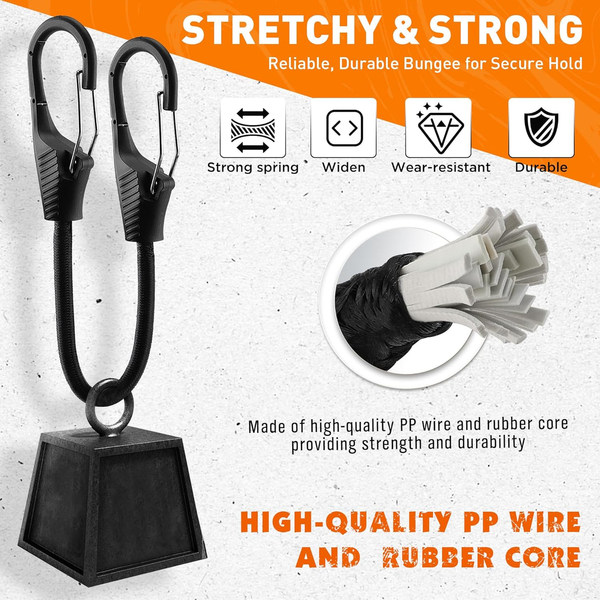 5-pack 14-inch heavy duty black bungee cords with carabiner clips, double-braided elastic straps for secure outdoor cargo use