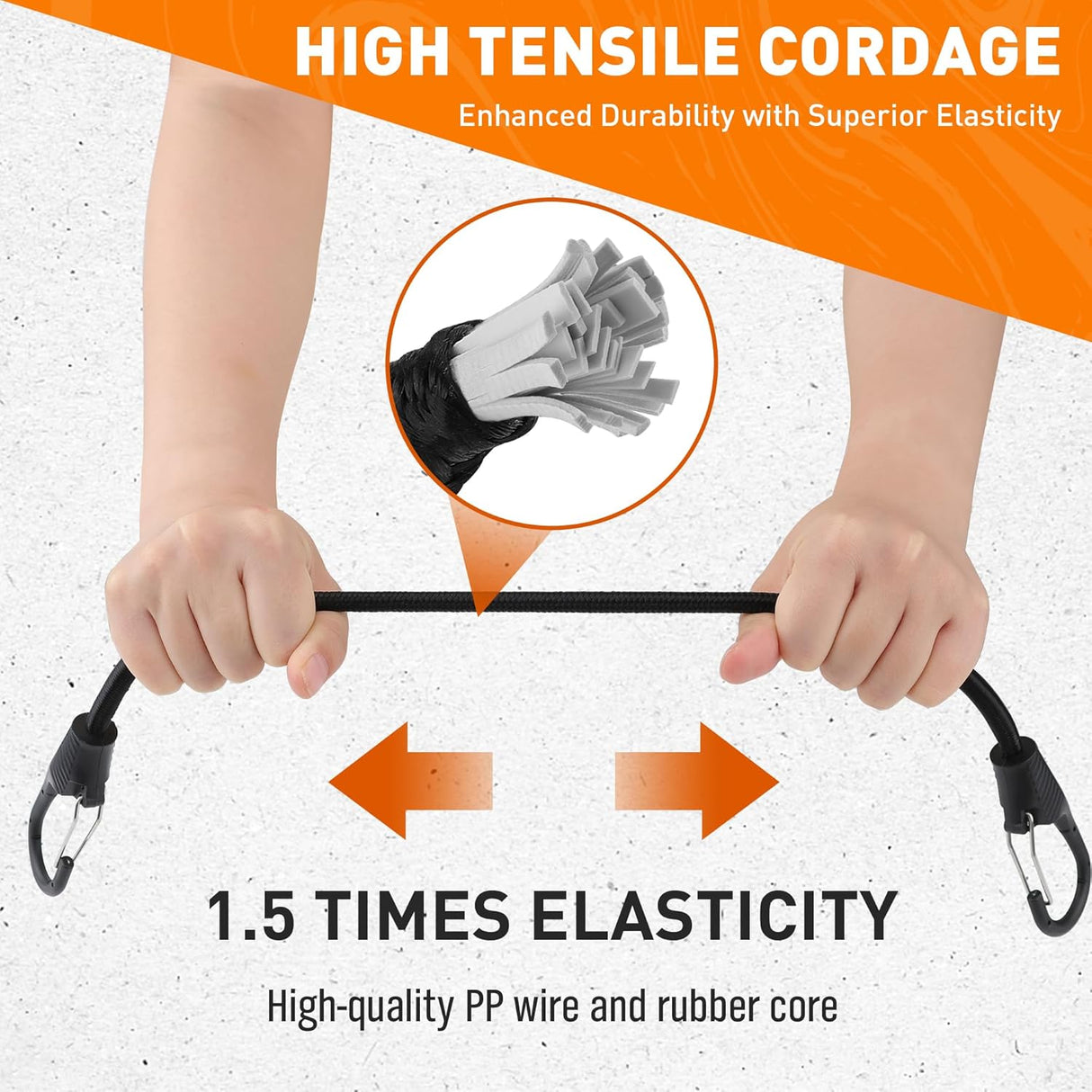 Heavy duty 18-inch bungee cords with spring lock hooks for cargo, bike racks, and outdoor gear securing