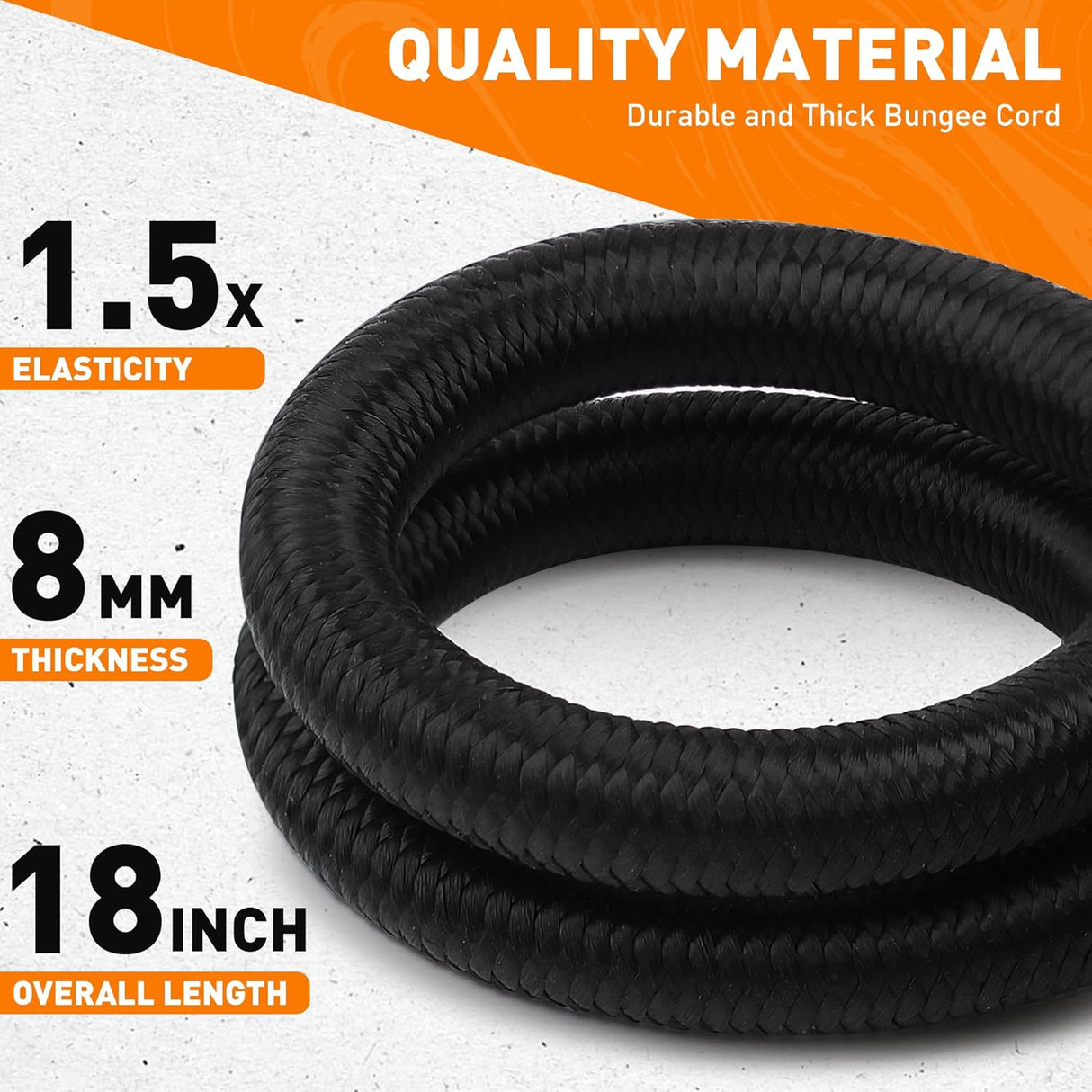 Heavy duty 18-inch bungee cords with spring lock hooks for cargo, bike racks, and outdoor gear securing