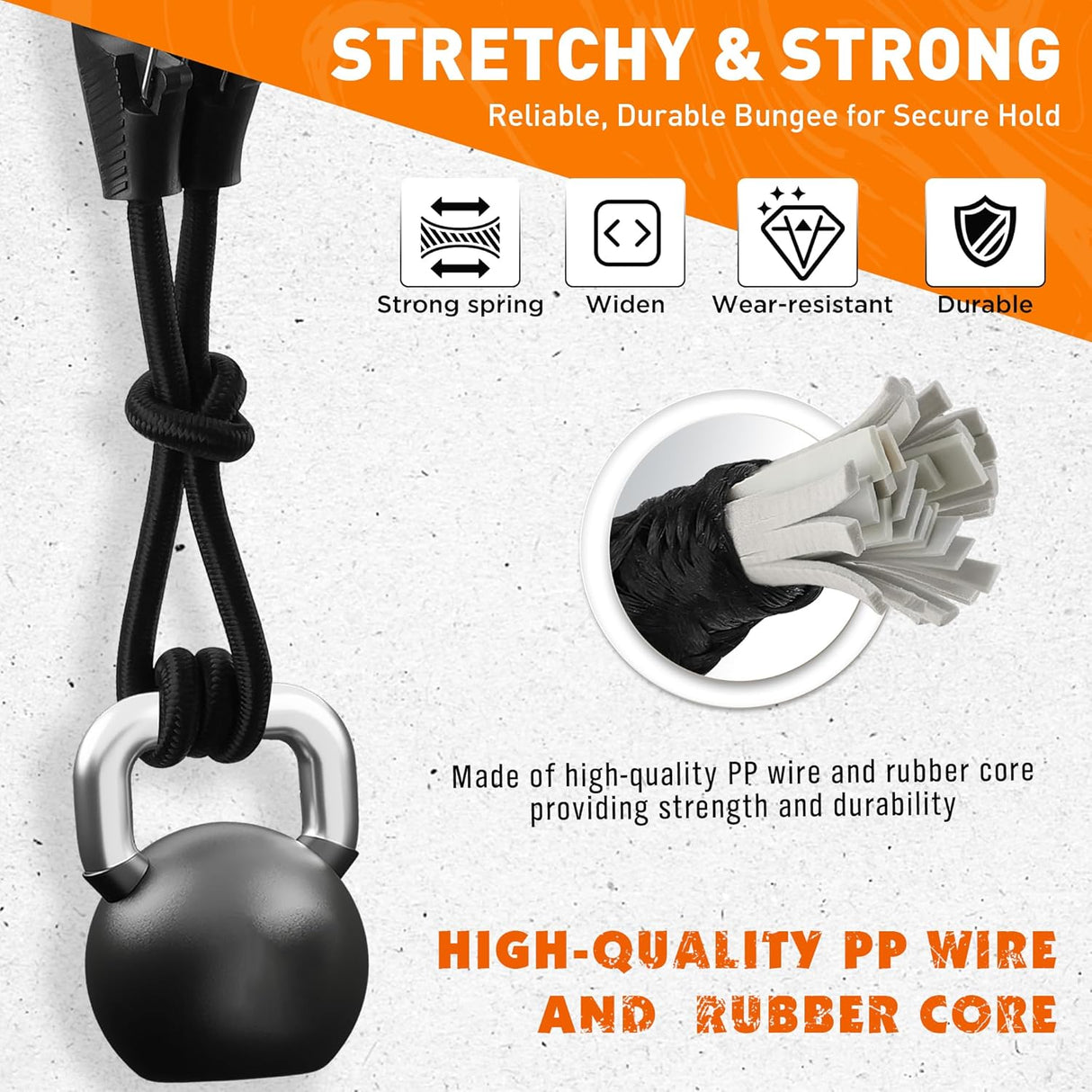 HORUSDY 5-Pack 24 Inch Heavy Duty Bungee Cords with Locking Hooks, 8mm Thick Tie Down Straps for Cargo, Bike, Outdoor Use