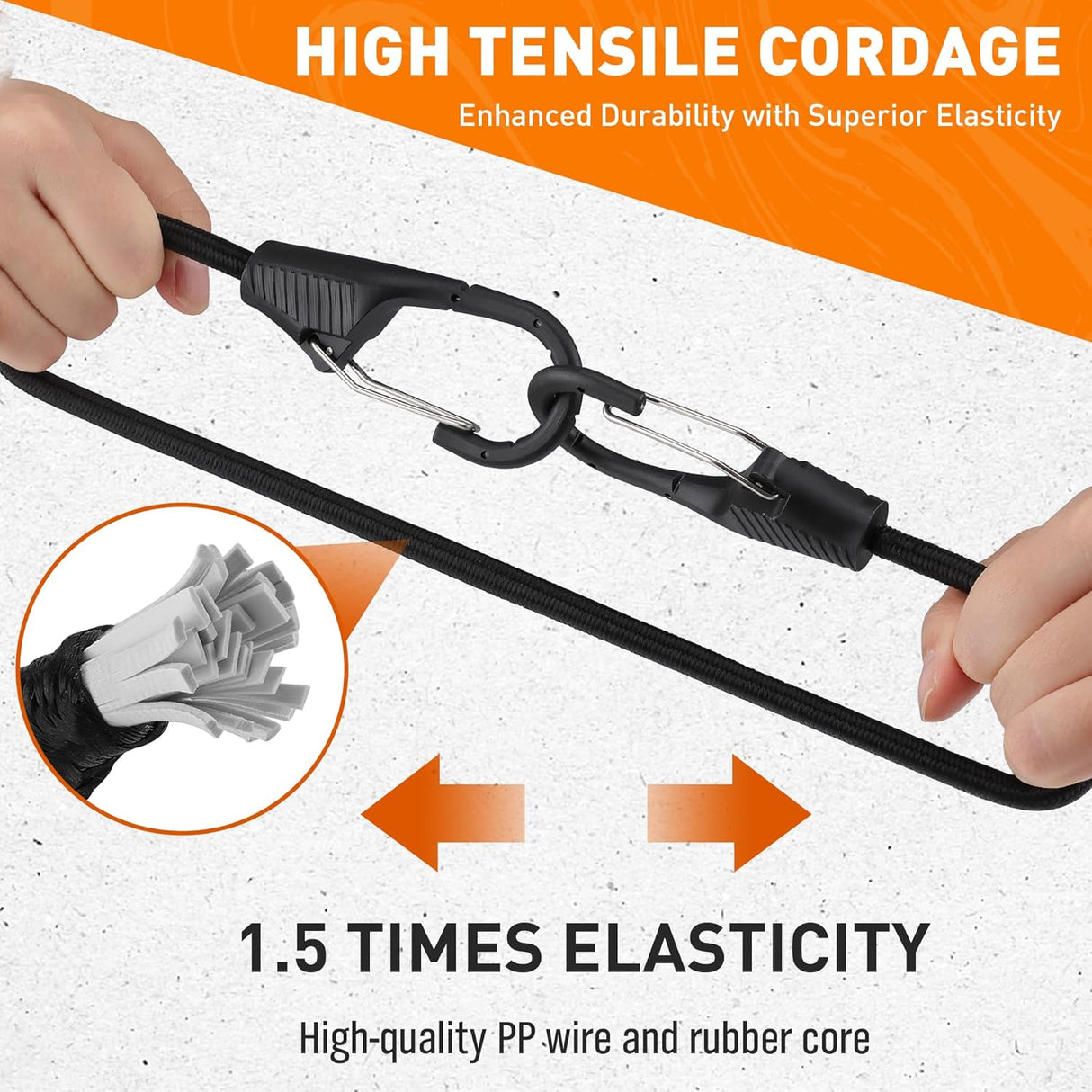 HORUSDY 5-Pack 24 Inch Heavy Duty Bungee Cords with Locking Hooks, 8mm Thick Tie Down Straps for Cargo, Bike, Outdoor Use