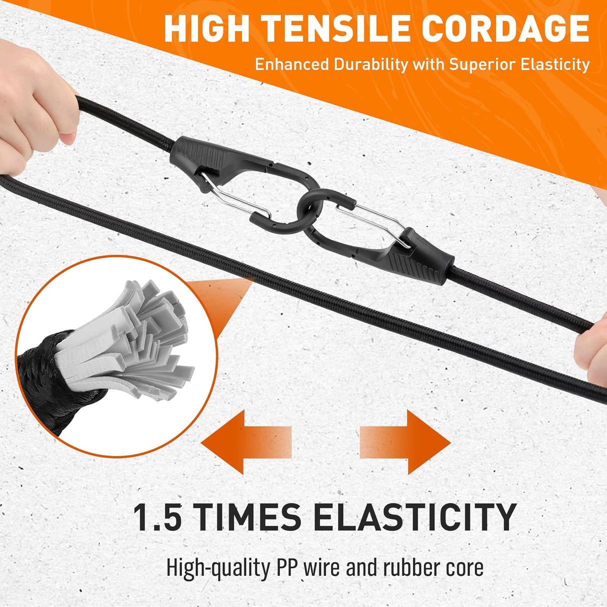 32-inch heavy duty bungee cords with locking steel hooks for securing outdoor gear, cargo, and bikes