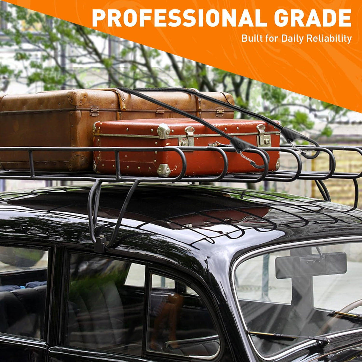 32-inch heavy duty bungee cords with locking steel hooks for securing outdoor gear, cargo, and bikes