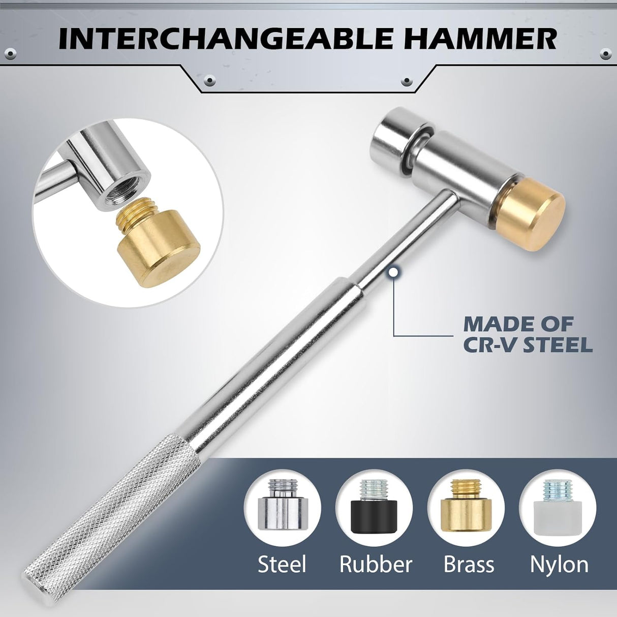 SEDY 25-piece hammer and punch set with bench block, brass/steel/nylon hammer heads, and durable storage case