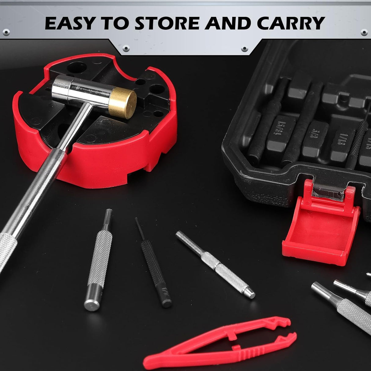 SEDY 25-piece hammer and punch set with bench block, brass/steel/nylon hammer heads, and durable storage case