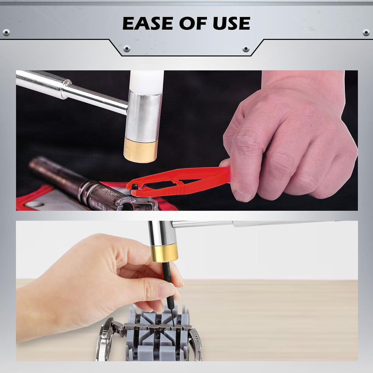 SEDY 25-piece hammer and punch set with bench block, brass/steel/nylon hammer heads, and durable storage case