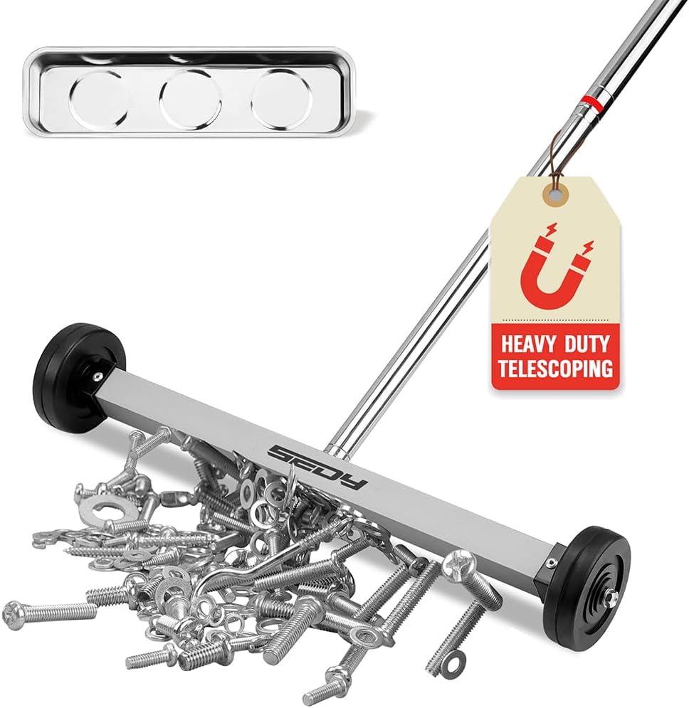 Horusdy Telescoping Magnetic Sweeper with Extendable Handle and Magnetic Tray for Easy Cleanup