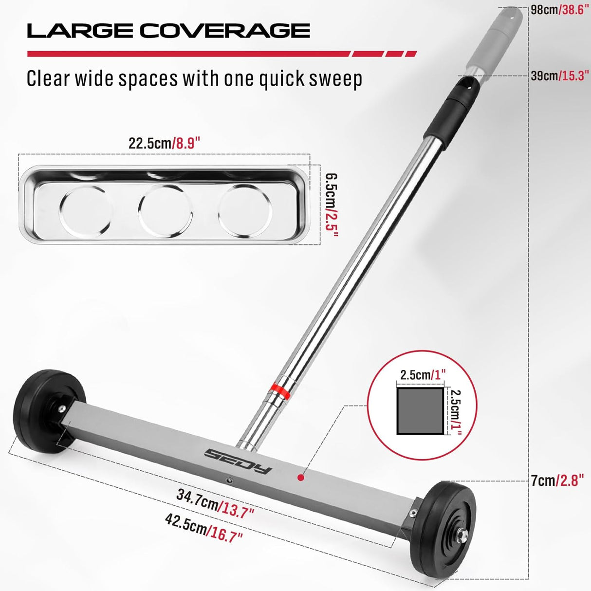 Horusdy Telescoping Magnetic Sweeper with Extendable Handle and Magnetic Tray for Easy Cleanup