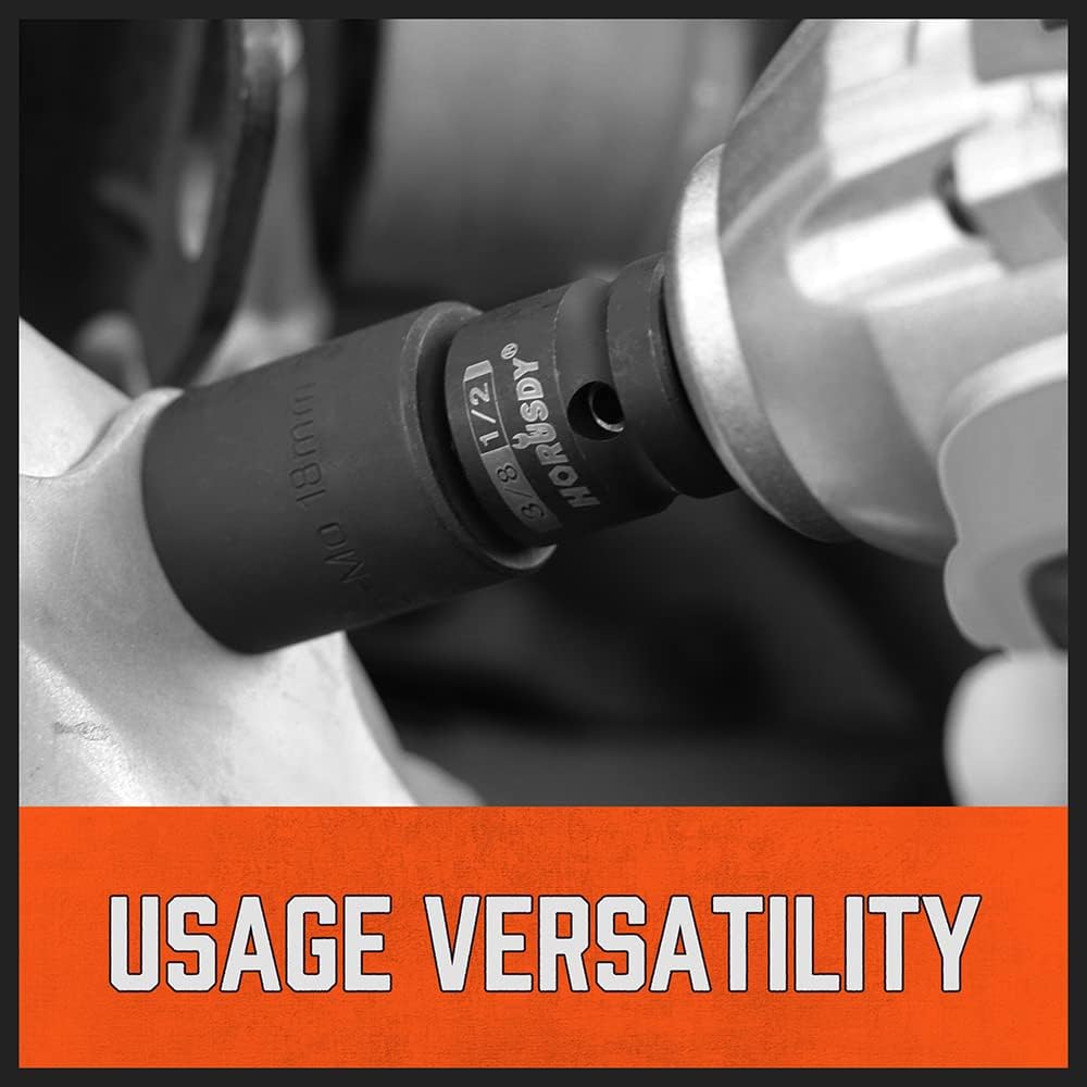 HORUSDY 5-piece impact socket adapter and reducer set with black oxide finish and Cr-V steel for heavy-duty automotive and DIY use