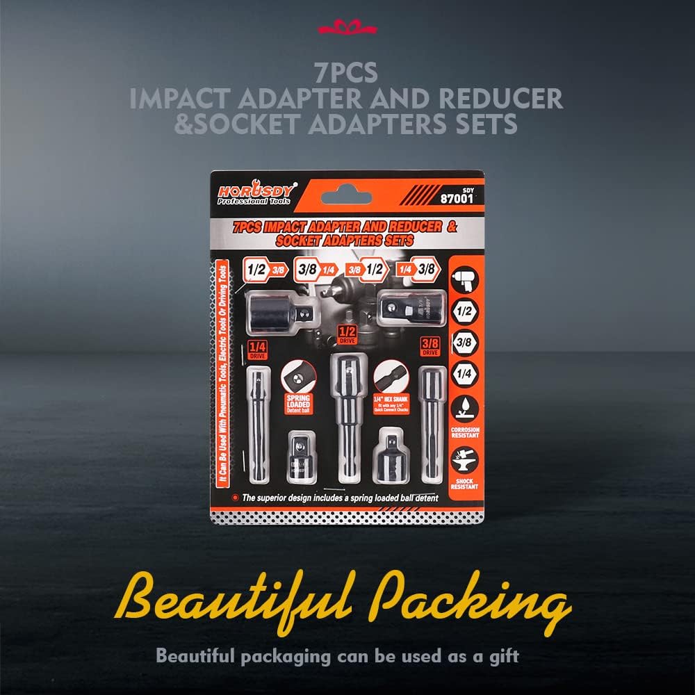 HORUSDY 7-Piece Socket Adapter and Reducer Set with Impact Coating for Power Tools