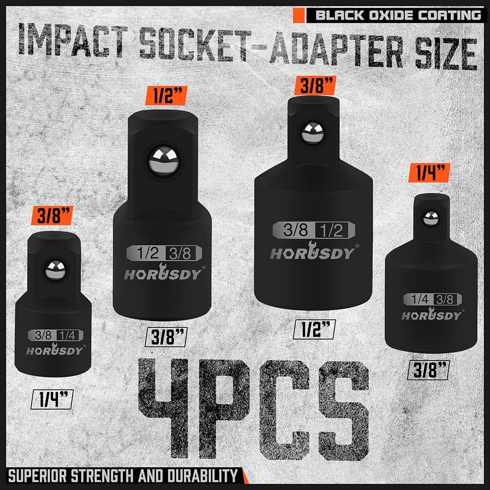 HORUSDY 7-Piece Socket Adapter and Reducer Set with Impact Coating for Power Tools