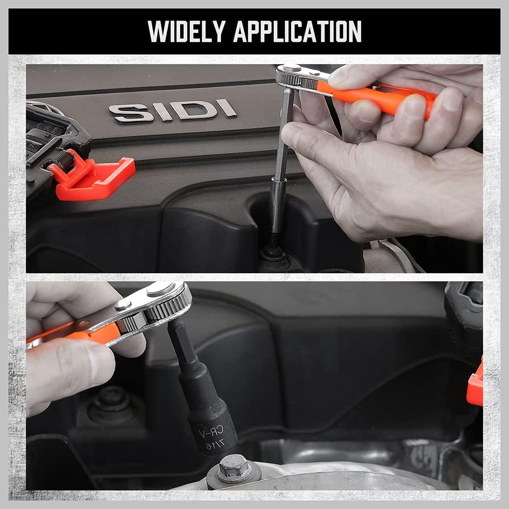 HORUSDY 47-piece magnetic nut driver and screwdriver bit set with ratcheting wrench, drill adapters, metric and SAE sizes, in storage case for mechanics and DIYers.