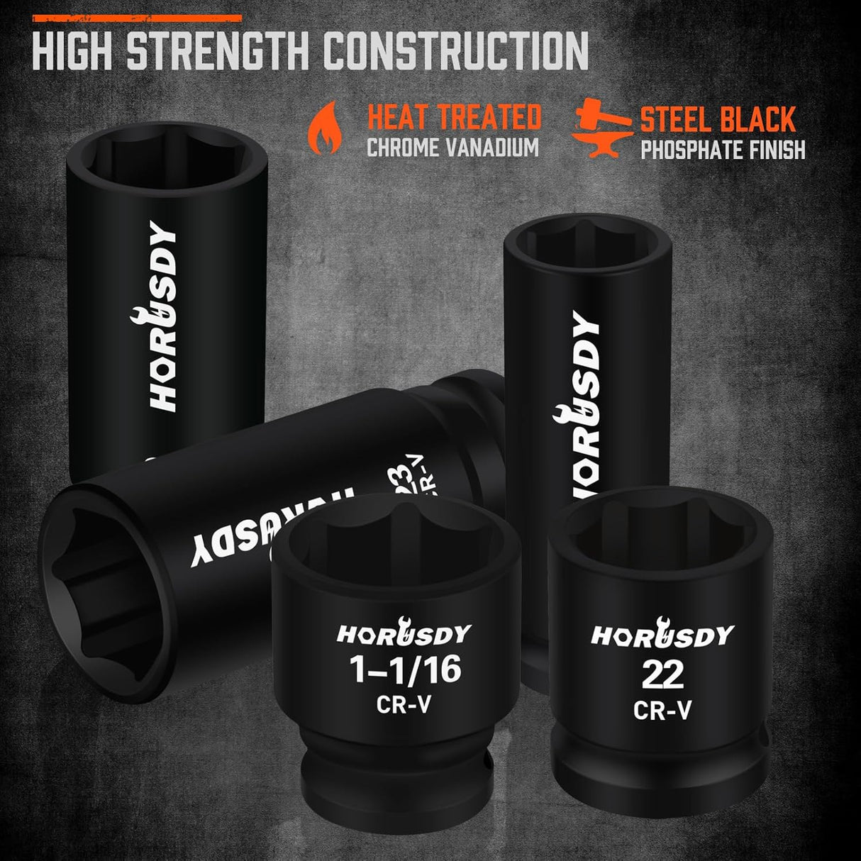 HORUSDY 67-Piece 1/2" Drive Master Impact Socket Set, SAE & Metric, Cr-V, Deep & Shallow Sockets with Ratchet, Extensions & Case