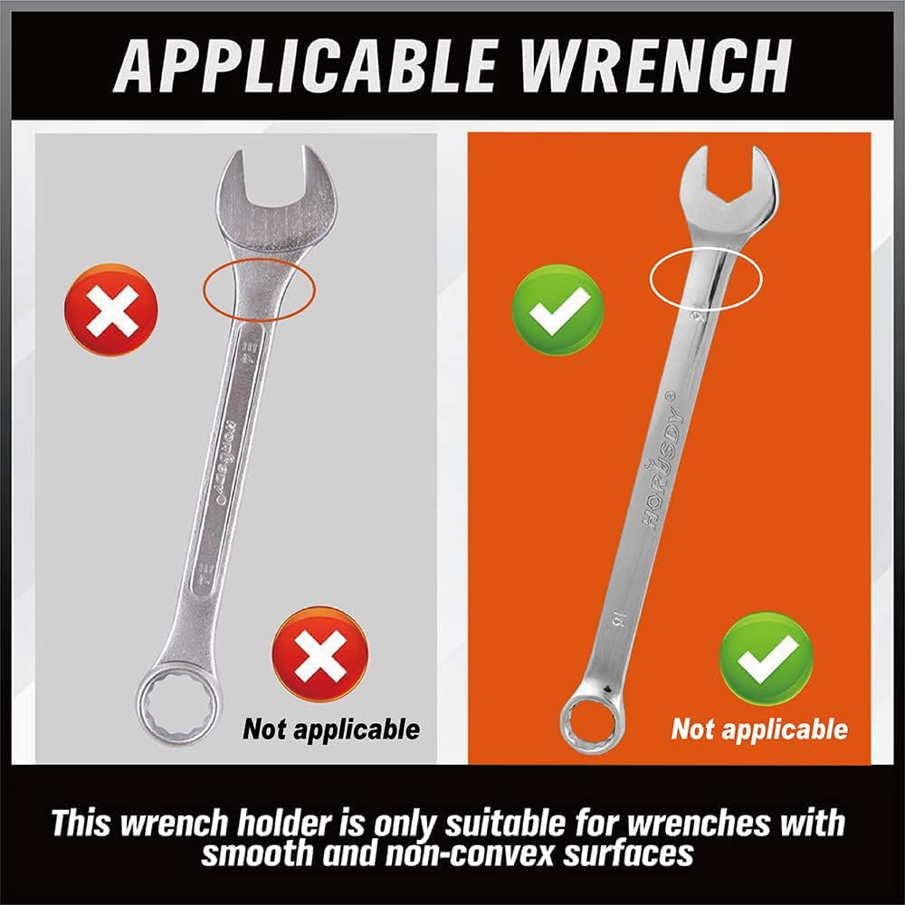 HORUSDY 2-piece magnetic wrench holder with strong magnets, fits SAE and metric wrenches, wall mount or tool chest storage organizer