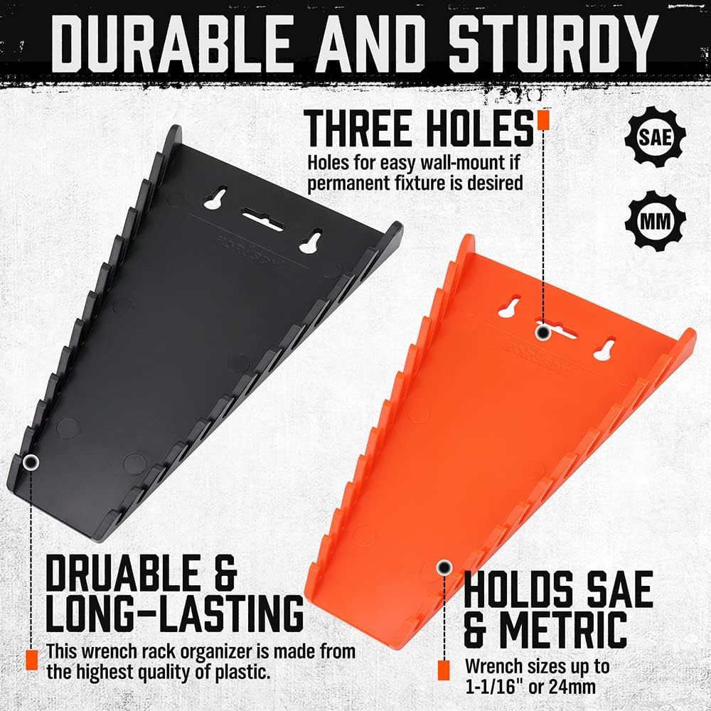 HORUSDY 2-piece magnetic wrench holder with strong magnets, fits SAE and metric wrenches, wall mount or tool chest storage organizer