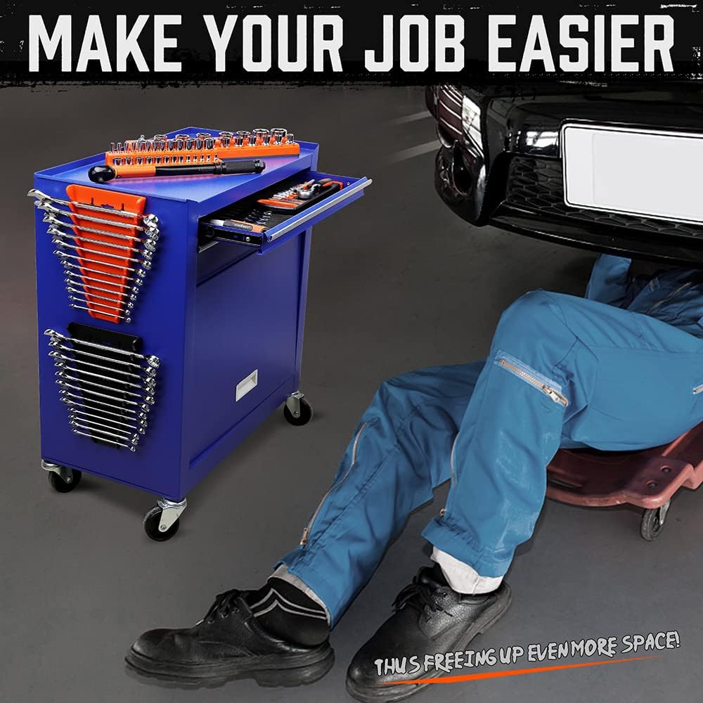 HORUSDY 2-piece magnetic wrench holder with strong magnets, fits SAE and metric wrenches, wall mount or tool chest storage organizer