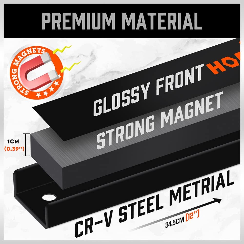 4-pack 12 inch magnetic tool holder strips with heavy-duty wall mount design for storing hand tools in garage, kitchen, or workshop