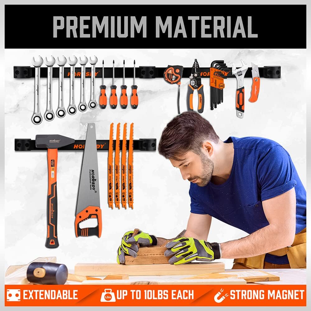 4-pack 12 inch magnetic tool holder strips with heavy-duty wall mount design for storing hand tools in garage, kitchen, or workshop