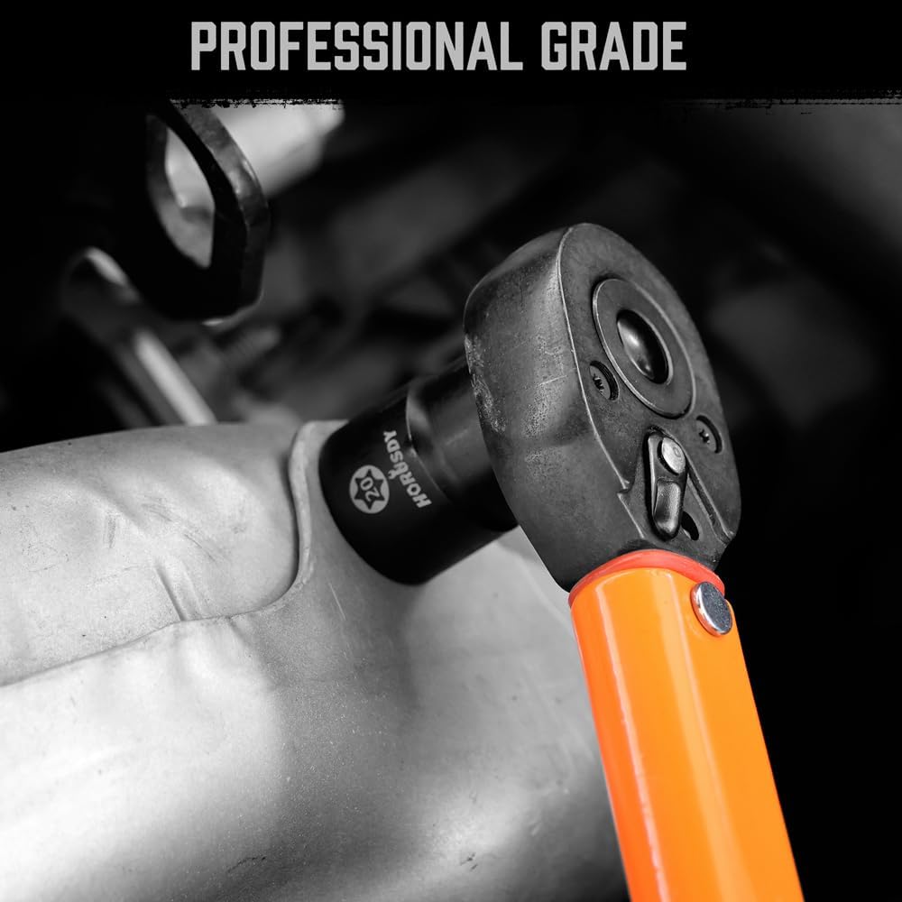 31-piece Torx and external star socket bit set with ratchet-ready sockets and orange storage case