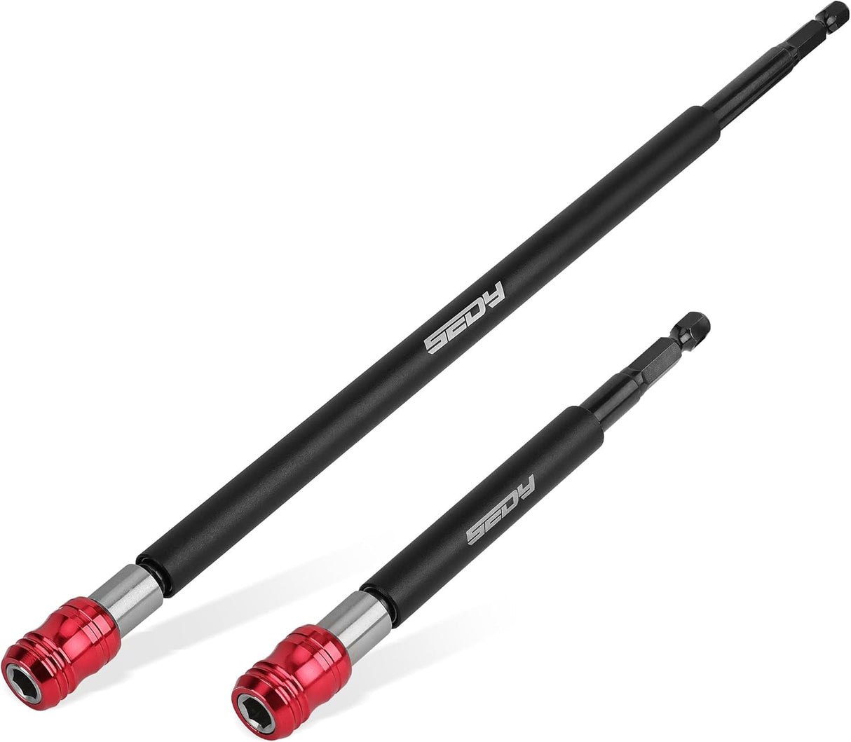 SEDY 2-piece magnetic bit holder extension set with quick release and strong magnetism, including 6-inch and 12-inch CR-V steel adapters for drills and drivers