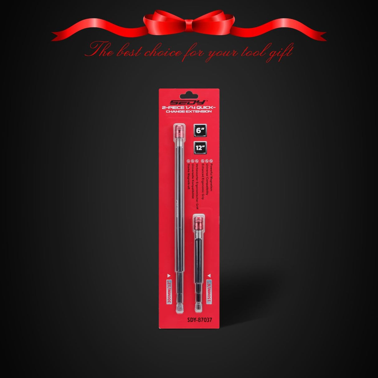 SEDY 2-piece magnetic bit holder extension set with quick release and strong magnetism, including 6-inch and 12-inch CR-V steel adapters for drills and drivers