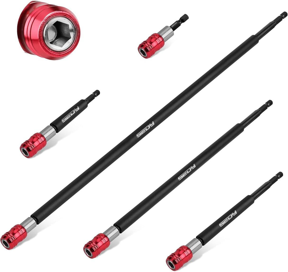 SEDY magnetic drill bit holder set with quick-release design, strong magnetism, and durable CR-V steel in multiple extension lengths