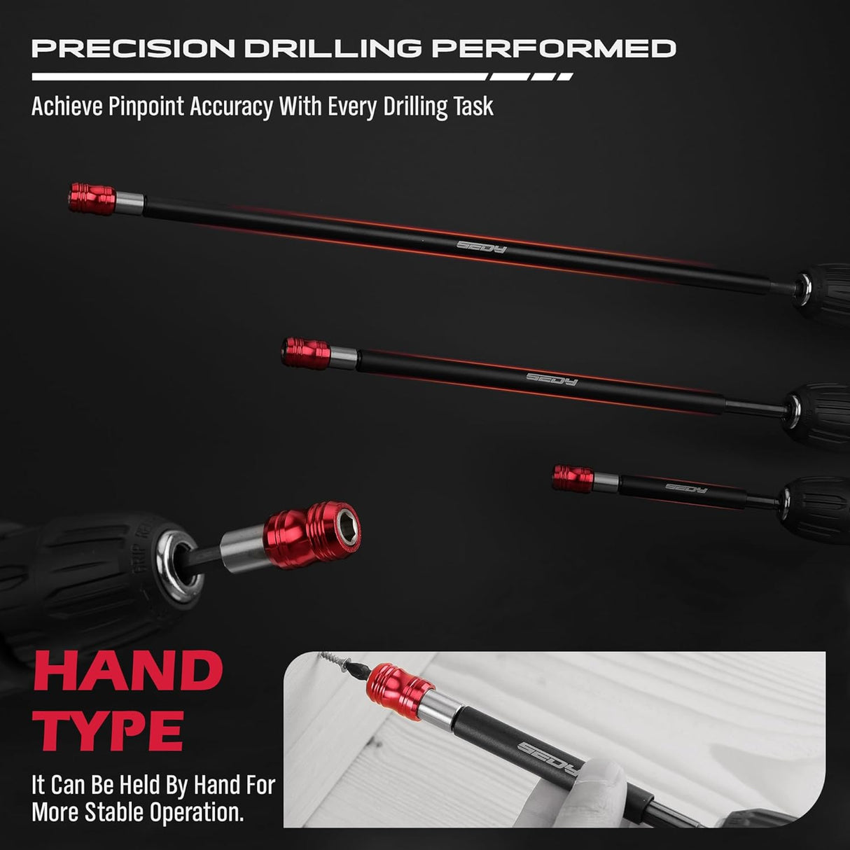 SEDY magnetic drill bit holder set with quick-release design, strong magnetism, and durable CR-V steel in multiple extension lengths