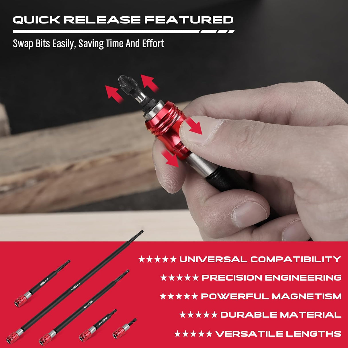 SEDY magnetic drill bit holder set with quick-release design, strong magnetism, and durable CR-V steel in multiple extension lengths