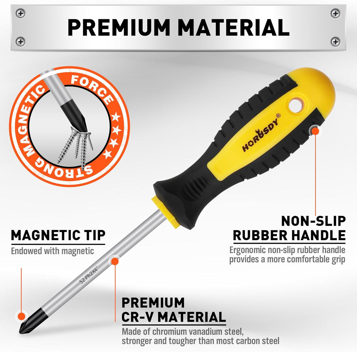 HORUSDY 11-piece magnetic screwdriver set with S2 steel blades, non-slip ergonomic handles, and durable carry case for versatile home and professional use