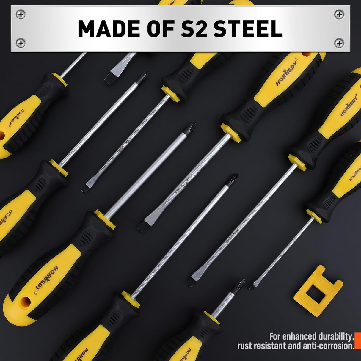 HORUSDY 11-piece magnetic screwdriver set with S2 steel blades, non-slip ergonomic handles, and durable carry case for versatile home and professional use