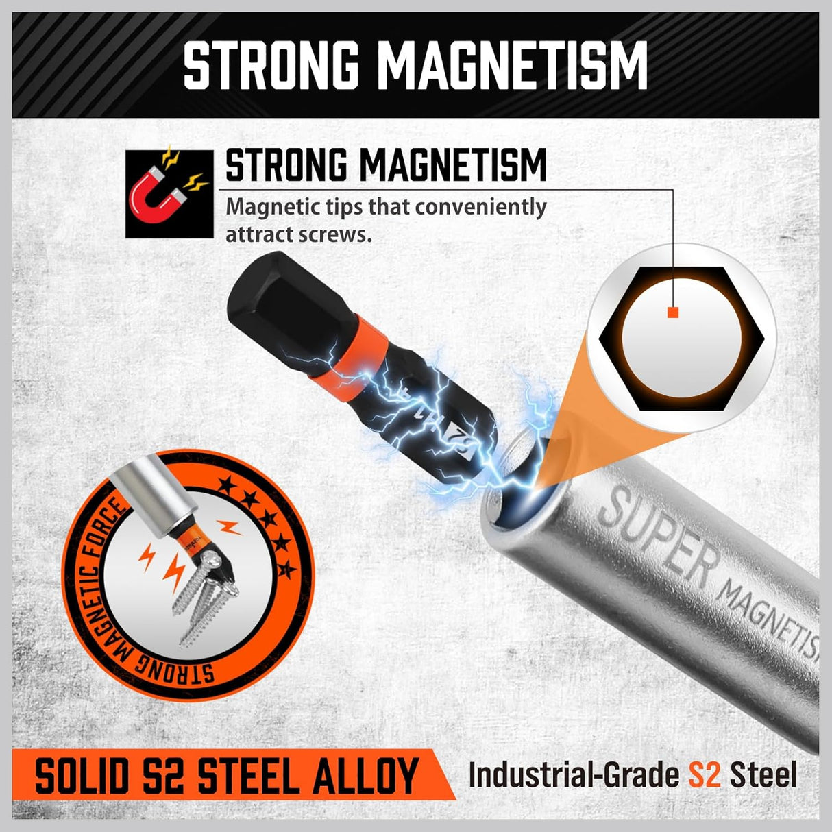 HORUSDY 8-in-1 ratcheting screwdriver with magnetic S2 steel bits, ergonomic grip, and built-in bit storage for DIY and professional use