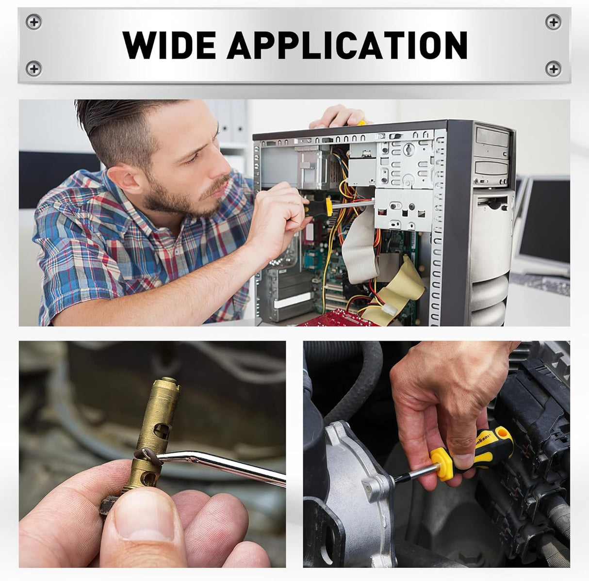 RUSDY 13-piece screwdriver set with CR-V steel shafts, ergonomic anti-slip handles, and magnetizer/demagnetizer block for precision repairs