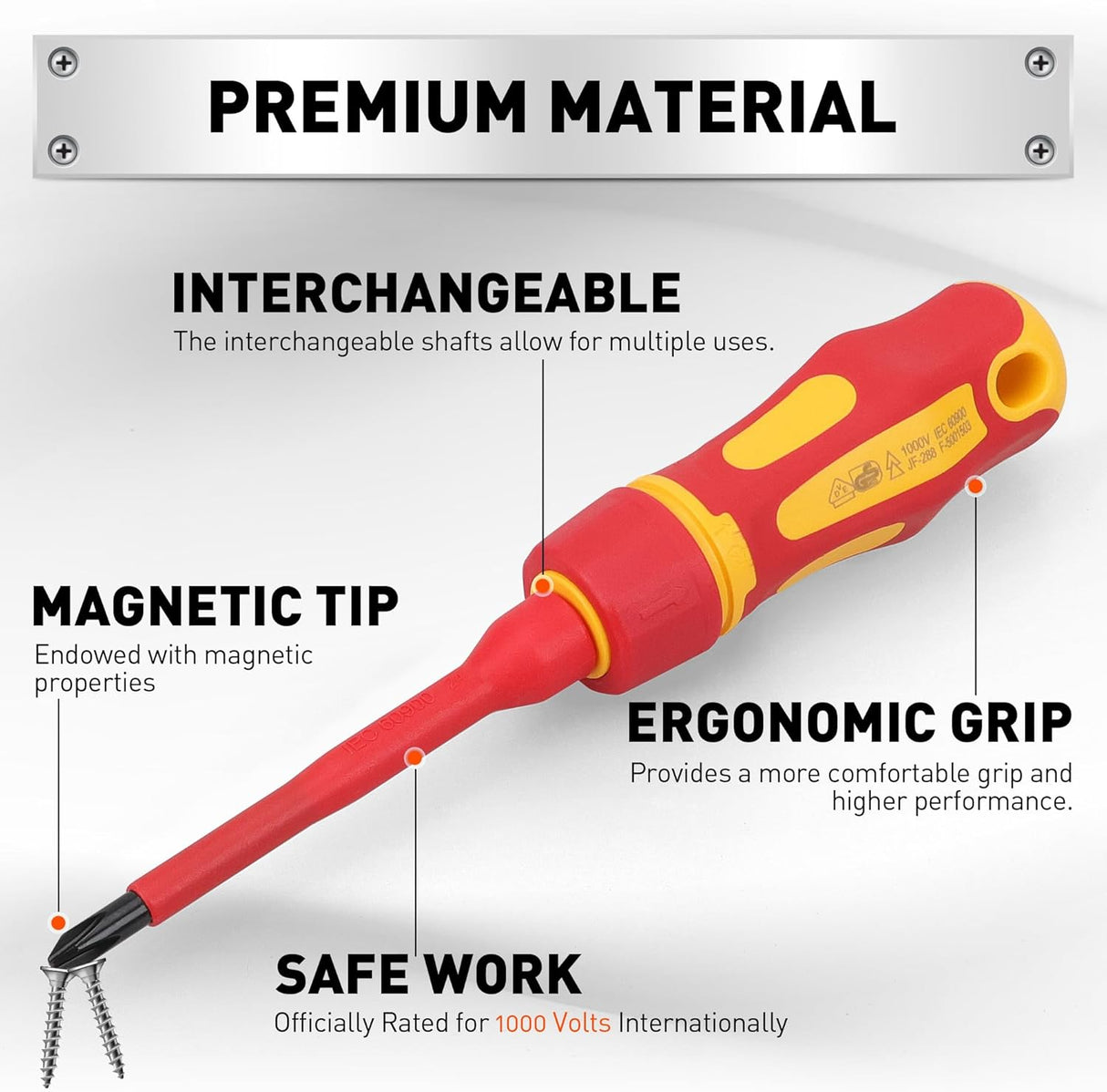 HORUSDY 13-piece insulated electrician screwdriver set with magnetic tips and 1000V protection in red and yellow color, stored in a hard case.