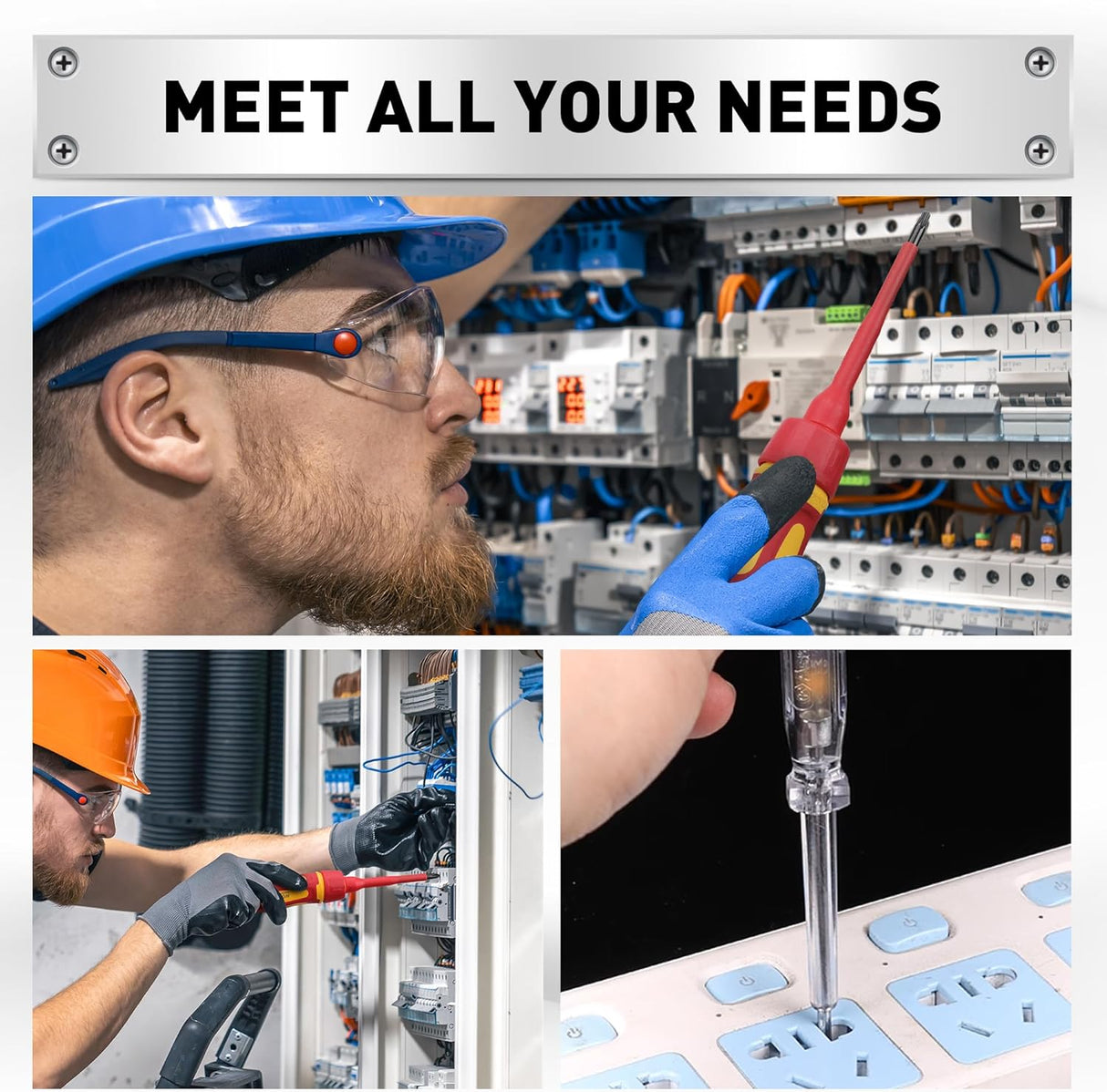 HORUSDY 13-piece insulated electrician screwdriver set with magnetic tips and 1000V protection in red and yellow color, stored in a hard case.