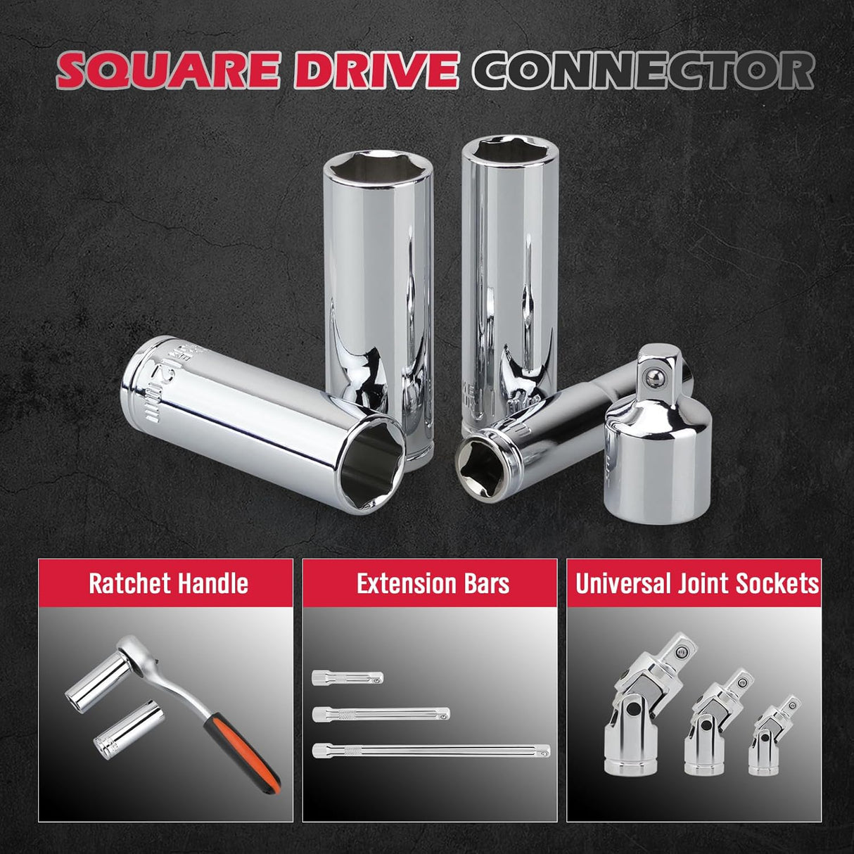 12-piece long metric socket set with magnetic storage rail, 1/4 inch drive chrome vanadium sockets from 4mm to 13mm