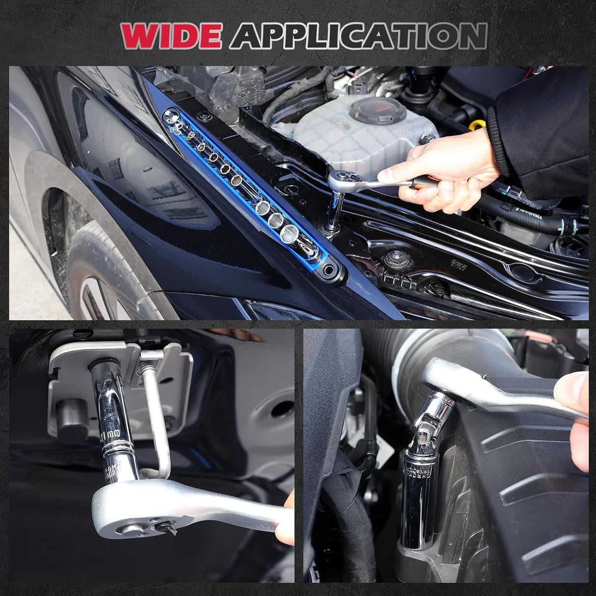 12-piece long metric socket set with magnetic storage rail, 1/4 inch drive chrome vanadium sockets from 4mm to 13mm