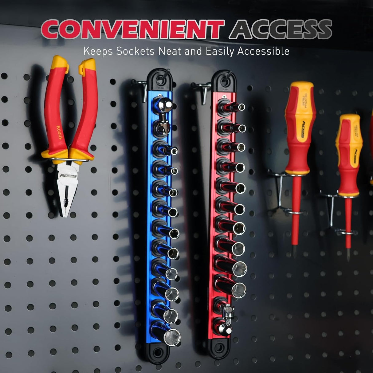 12-piece long metric socket set with magnetic storage rail, 1/4 inch drive chrome vanadium sockets from 4mm to 13mm