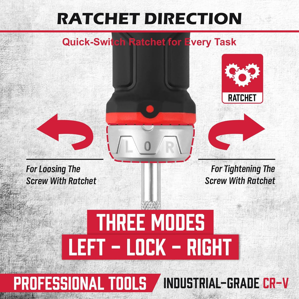 Magnetic ratcheting screwdriver with CR-V shaft, ergonomic anti-slip handle, and 1/4 inch bit holder