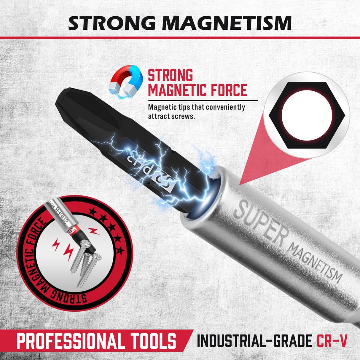 Magnetic ratcheting screwdriver with CR-V shaft, ergonomic anti-slip handle, and 1/4 inch bit holder