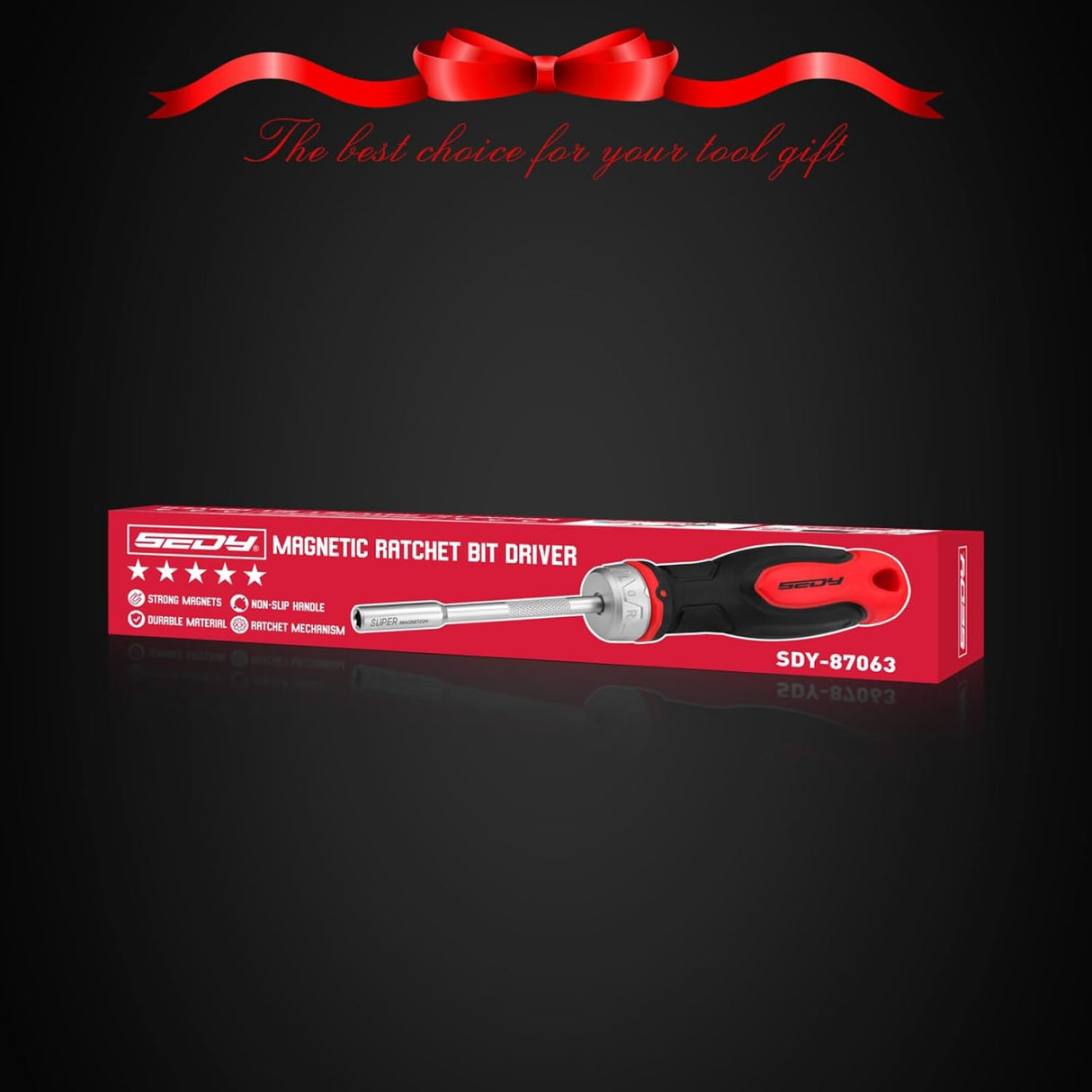 Magnetic ratcheting screwdriver with CR-V shaft, ergonomic anti-slip handle, and 1/4 inch bit holder