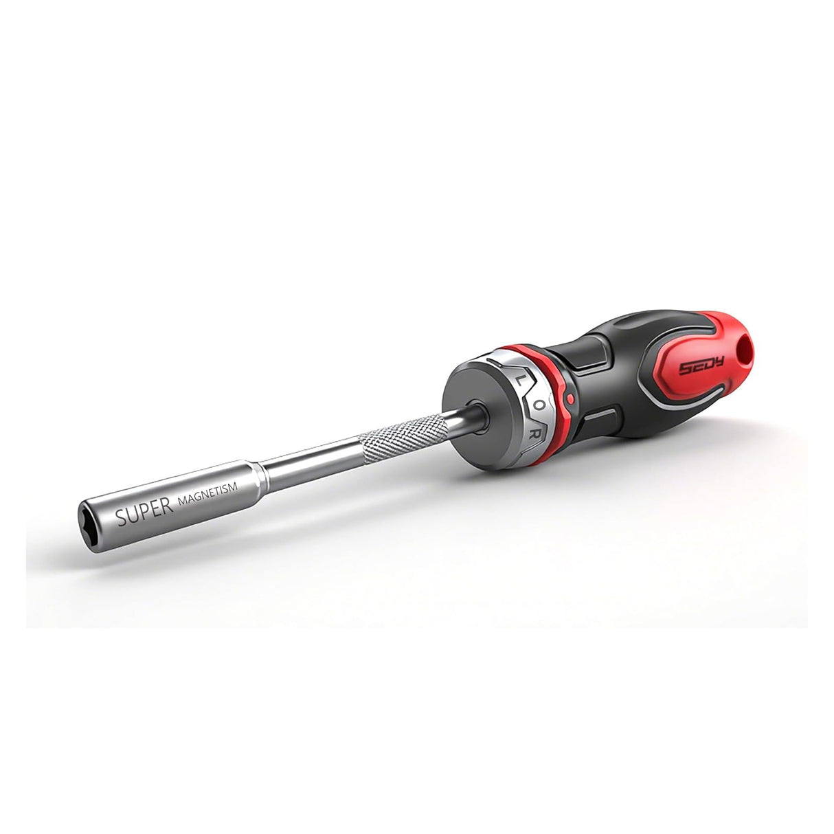 Magnetic ratcheting screwdriver with CR-V shaft, ergonomic anti-slip handle, and 1/4 inch bit holder