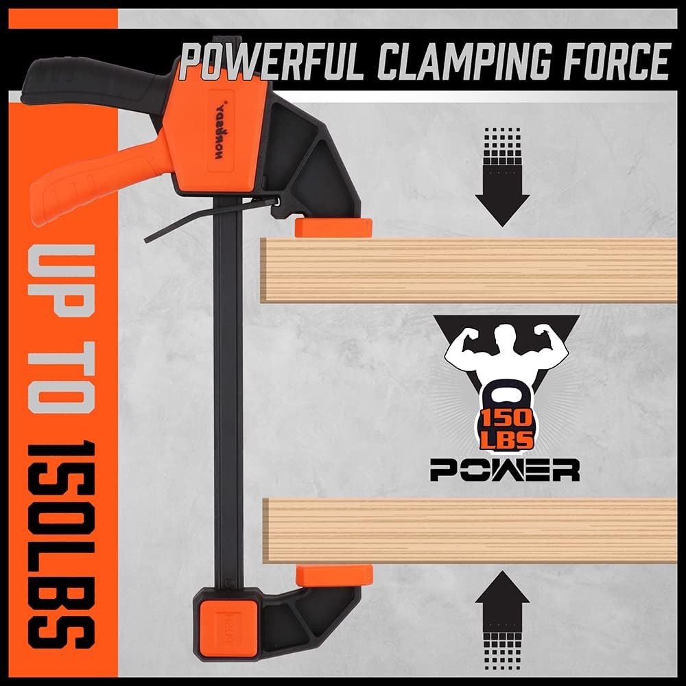 HORUSDY 6-piece spring and bar clamp set with ergonomic handles and anti-slip pads for woodworking and crafts