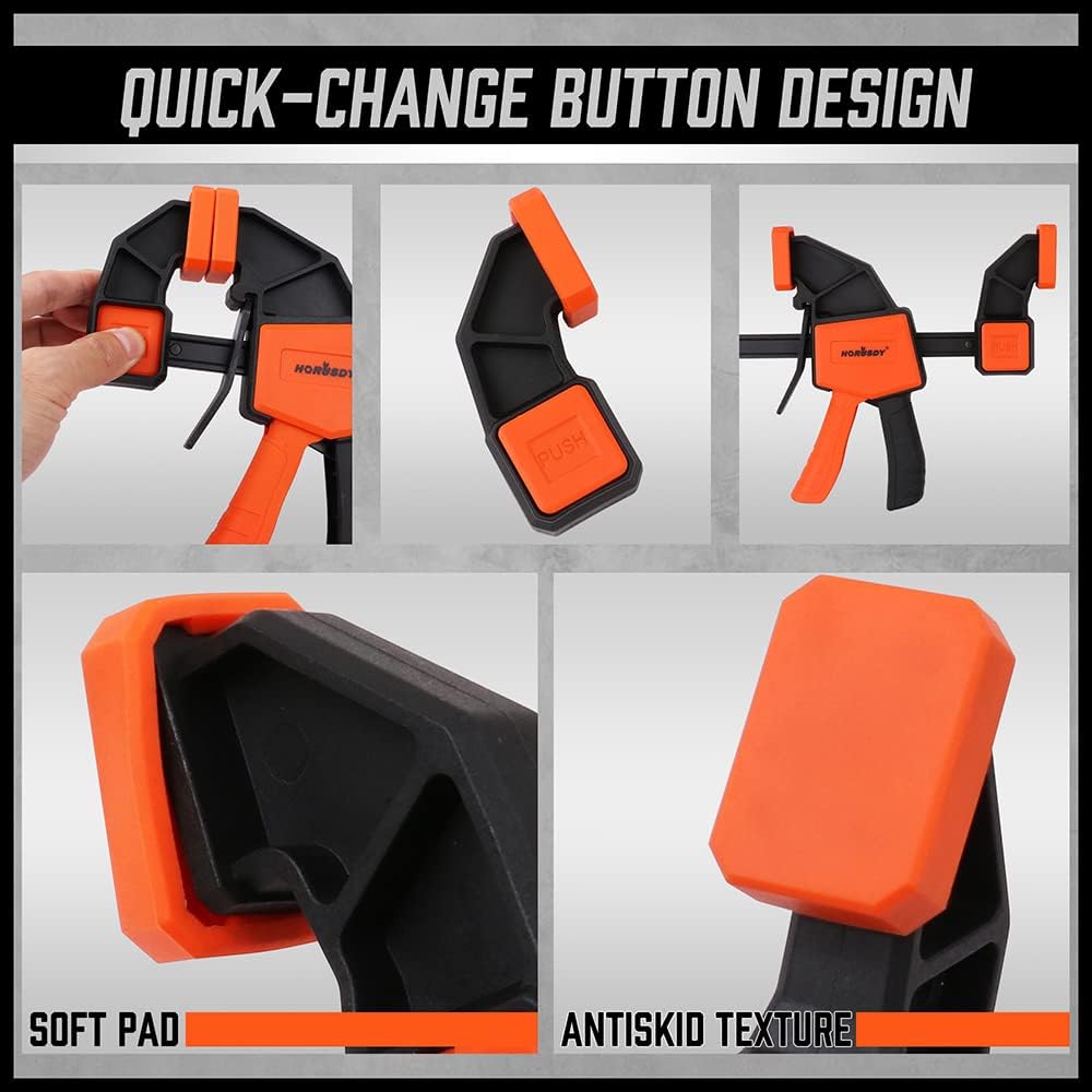 HORUSDY 6-piece spring and bar clamp set with ergonomic handles and anti-slip pads for woodworking and crafts