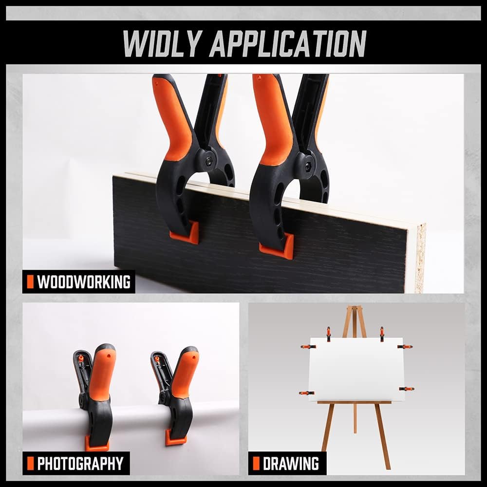 HORUSDY spring and bar clamp set for woodworking, includes 6-inch and 12-inch clamps with ergonomic grip and durable nylon construction