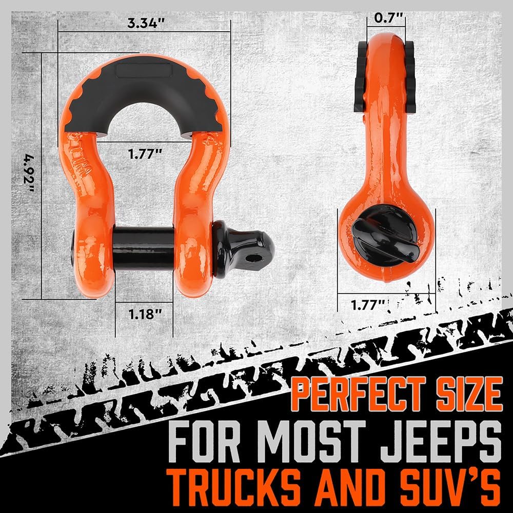 Heavy-duty HORUSDY orange tow strap recovery kit with 3"x30FT nylon strap, 35,000 lbs break strength, D-ring shackles, and storage bag for vehicle recovery