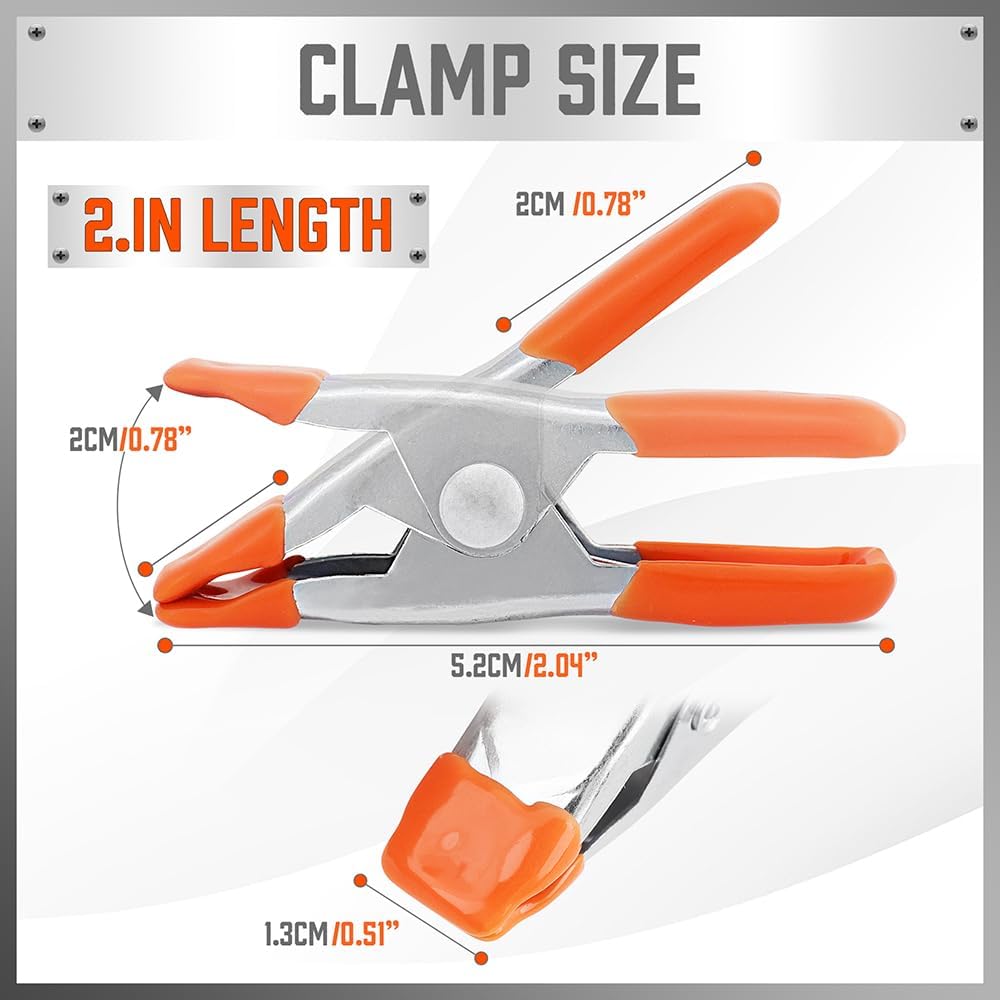 HORUSDY 10-pack 2-inch heavy duty spring clamp set with PVC coating, strong grip metal clips for woodworking and crafts