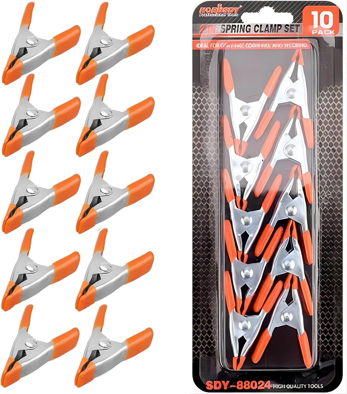 HORUSDY 10-pack 2-inch heavy duty spring clamp set with PVC coating, strong grip metal clips for woodworking and crafts