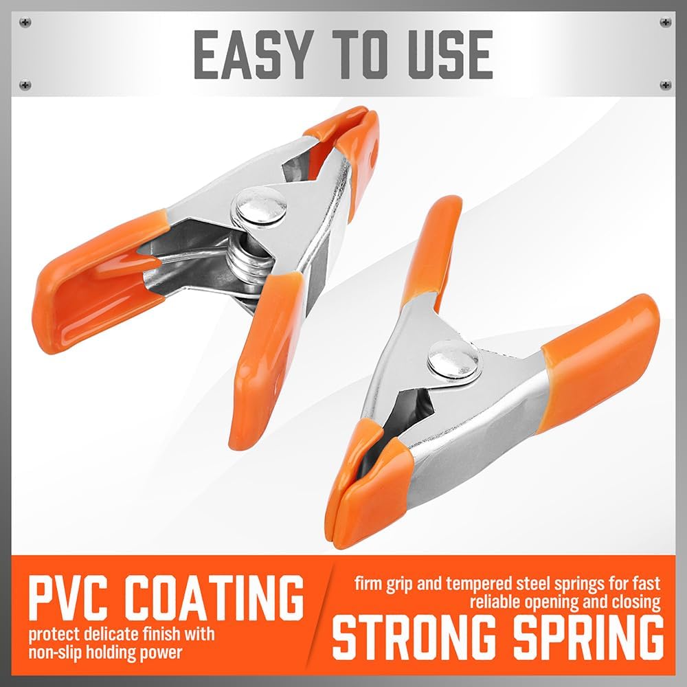 HORUSDY 10-pack 2-inch heavy duty spring clamp set with PVC coating, strong grip metal clips for woodworking and crafts